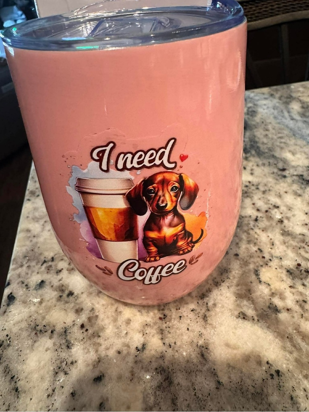 Pink Coffee Tumbler with Dachshund Graphic NEW IN BOX